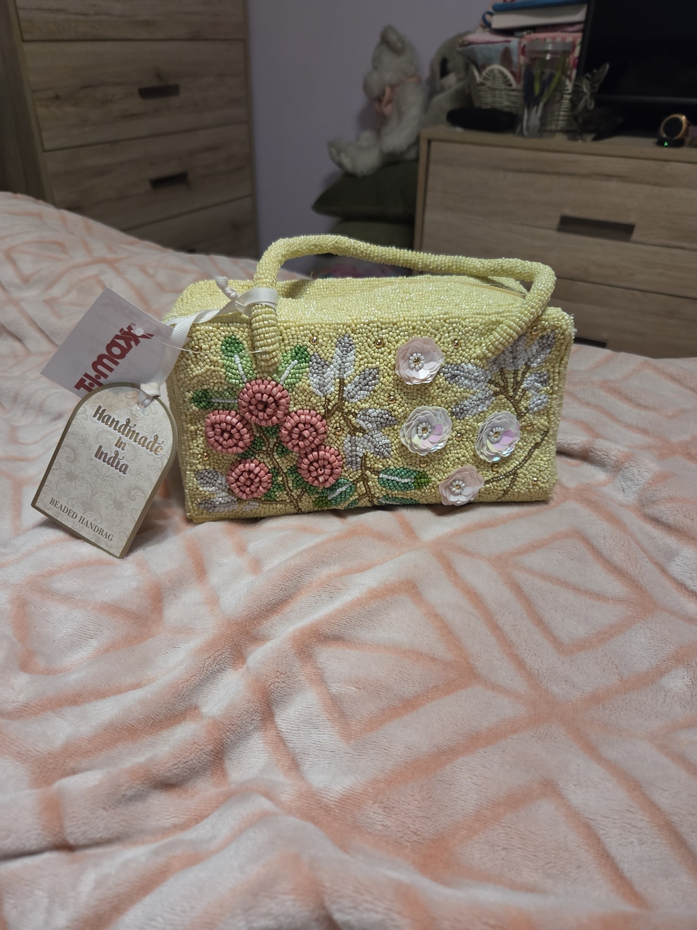 Handmade Yellow Beaded Floral Clutch Bag